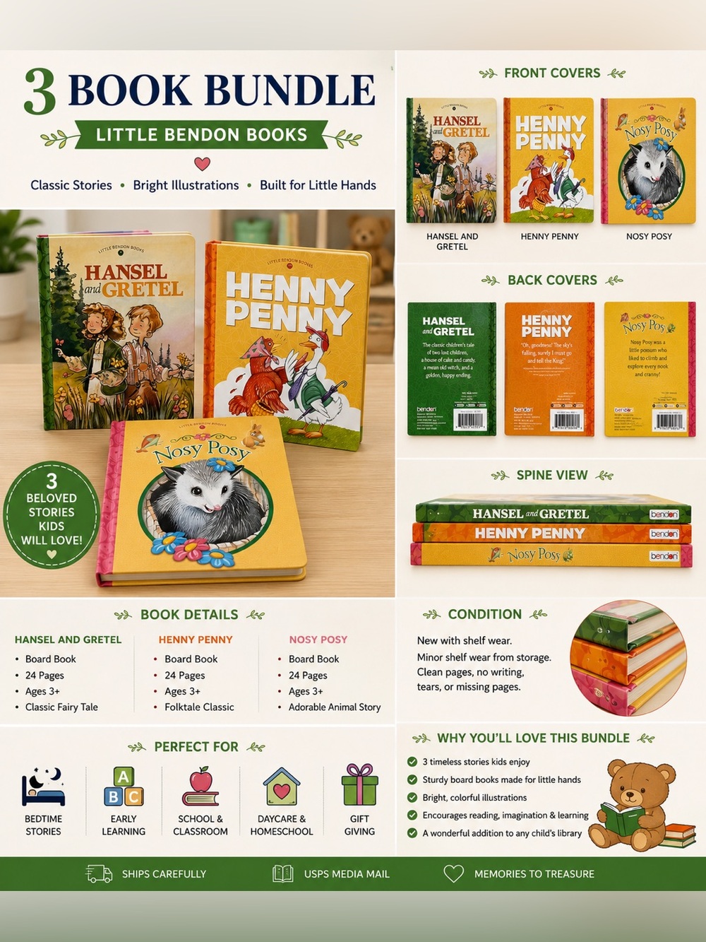 Little Bendon Books 3 Book Bundle Hansel and Gretel Henny Penny Nosy Posy Kids